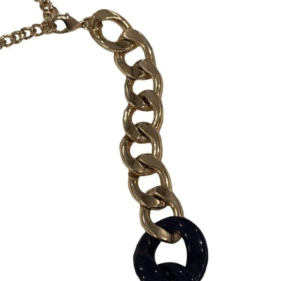 Aldo Statement Necklace Navy Blue Gold Big Chunky Bold Chain Retro Classic - Picture 8 of 12